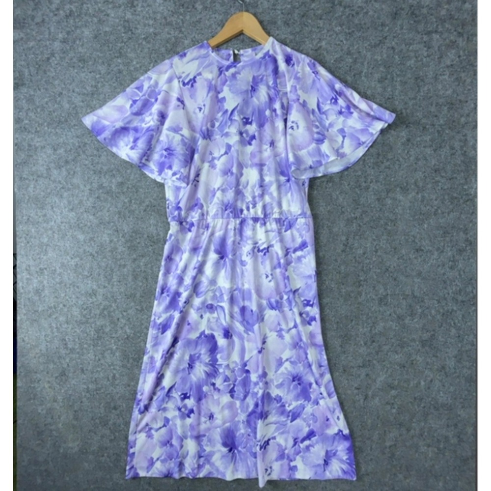 Blair Maxi Dress Womens Small Purple White Floral Boho Flutter Sleeve Keyhole